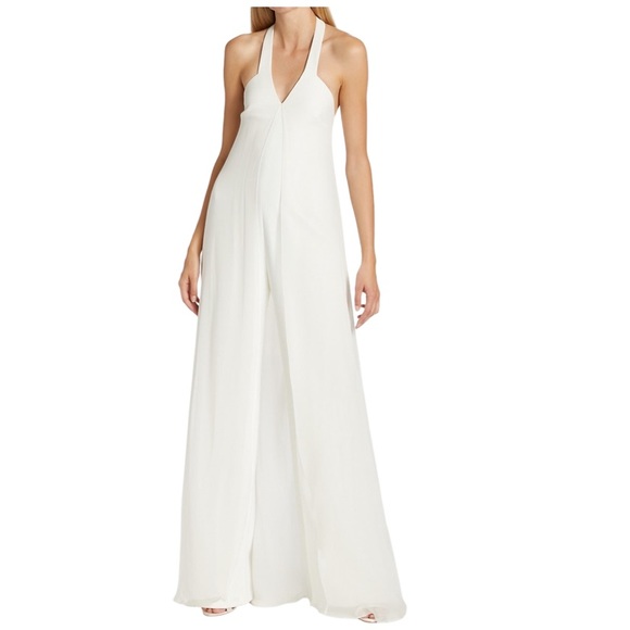 Halston Ori Crepe Chiffon Jumpsuit Chalk White